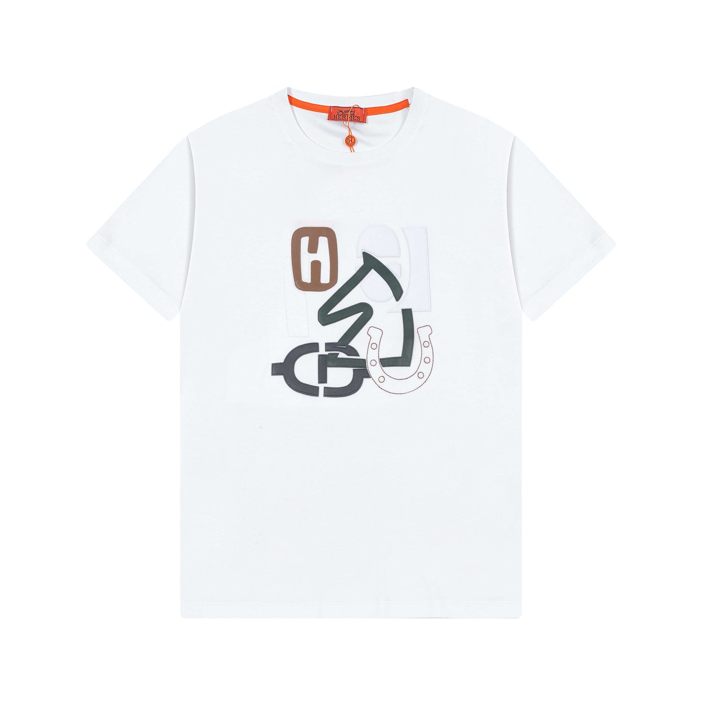 T-shirt brodé avec patch en cuir