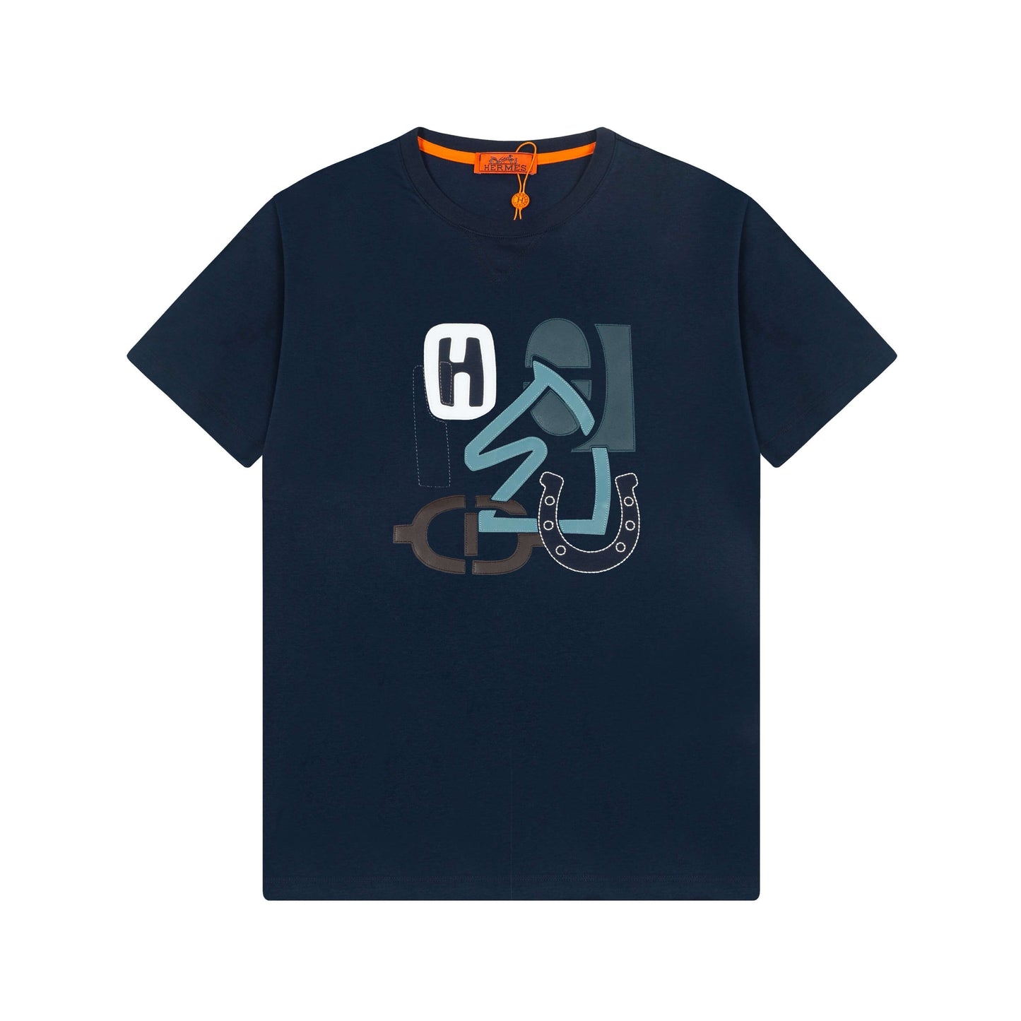 T-shirt brodé avec patch en cuir