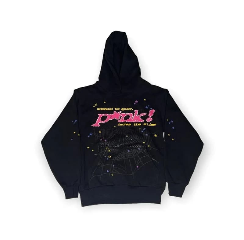 Sweat à capuche classique noir et rose