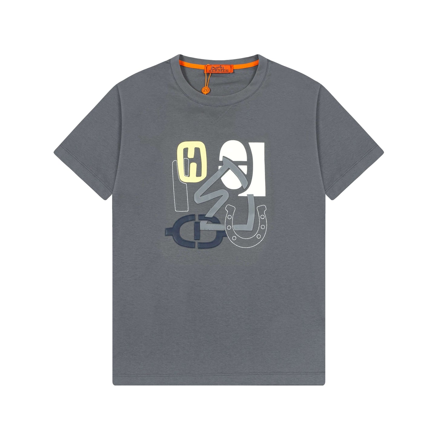 T-shirt brodé avec patch en cuir