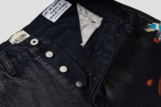 Black Graffiti Splash Paint Washed Denim Pants