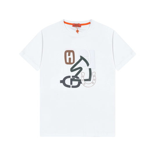 T-shirt brodé avec patch en cuir