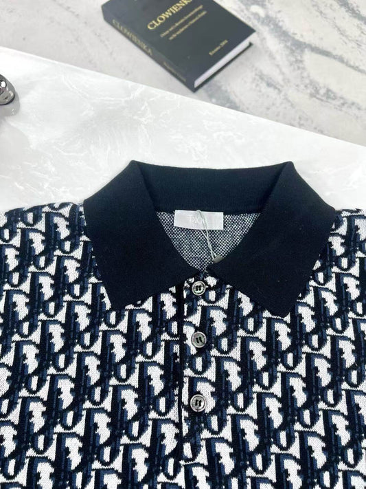 Knitted All-Over Print Polo Shirt