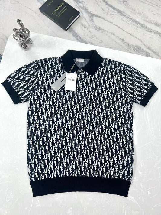 Knitted All-Over Print Polo Shirt