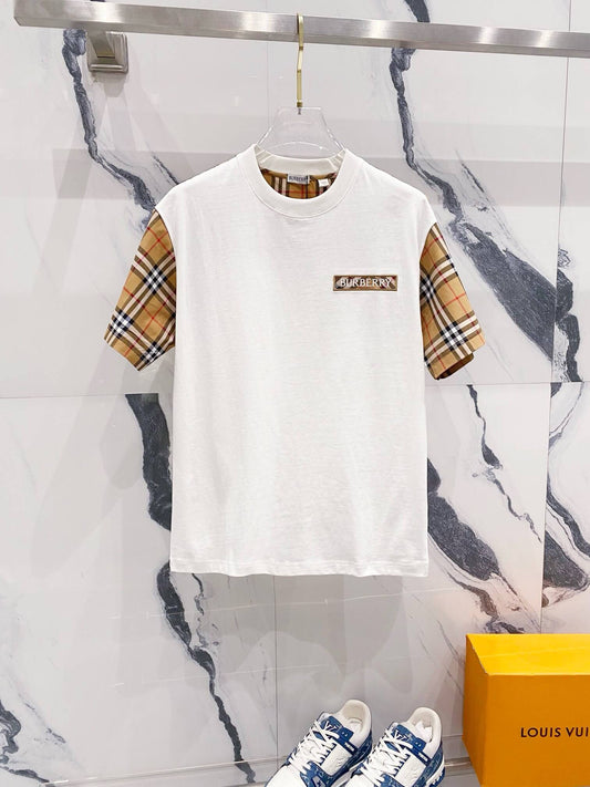 T-Shirt mit karierten Streifen an den Ärmeln