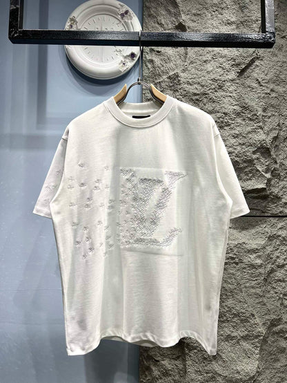 T-Shirt mit geripptem Muster und Stickerei
